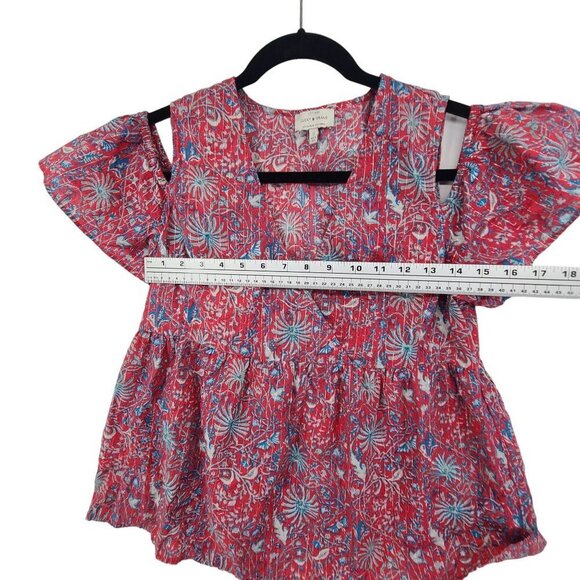 Lucky Brand Womens Pink Cold Shoulder Printed Short Sleeve V Neck Top Size S - Picture 5 of 9